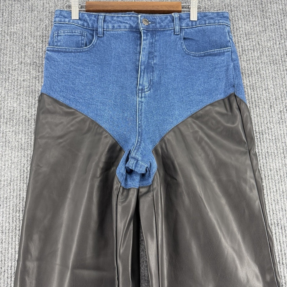Bebe x Ciara Vegan‎ Leather Wide Leg Jeans High Waist Moto Women 32 - Picture 5 of 12